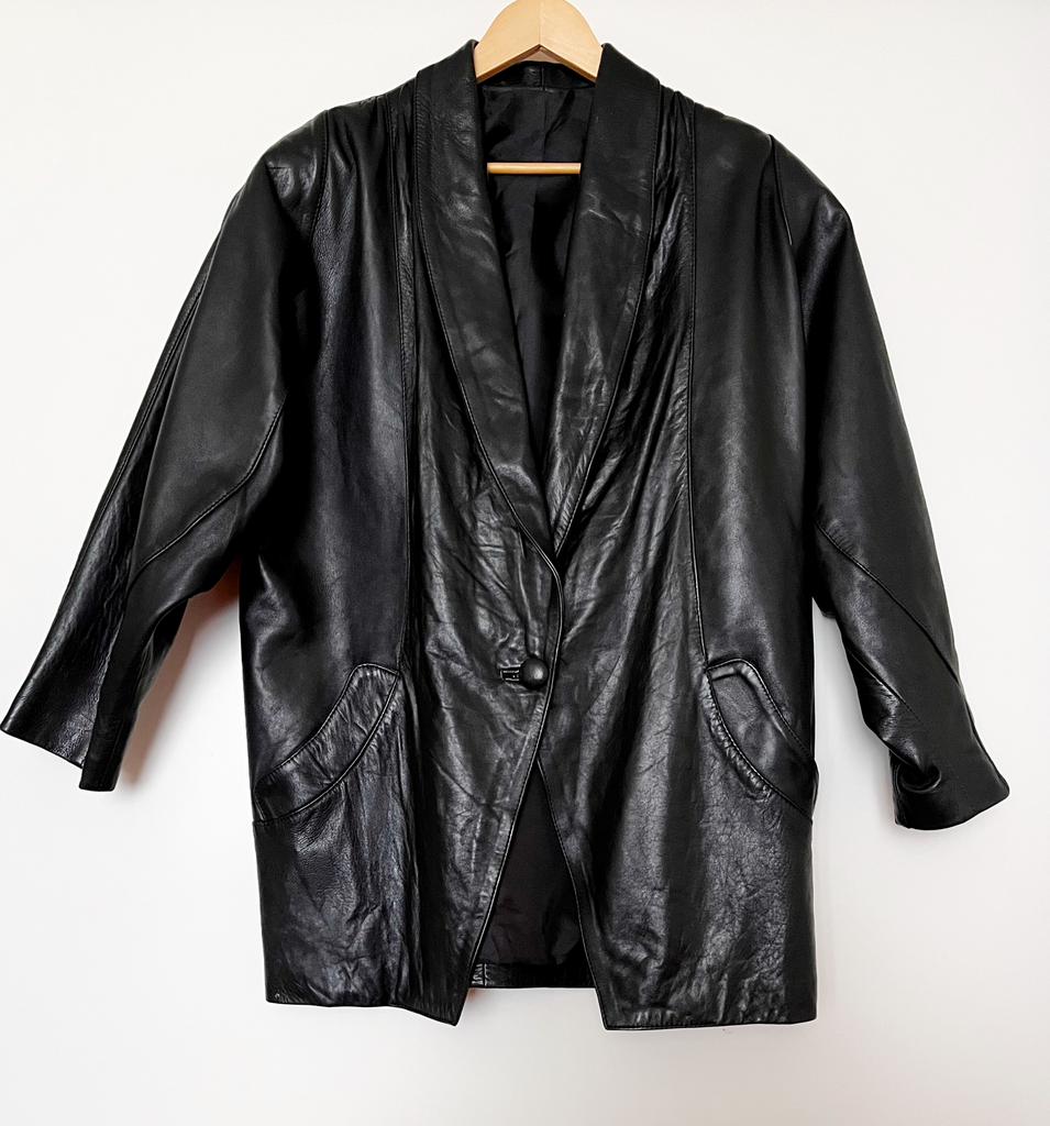 80’s Vintage leren jas / blazer zwart maat M, Verzenden, Gedragen, Maat 38/40 (M), Zwart