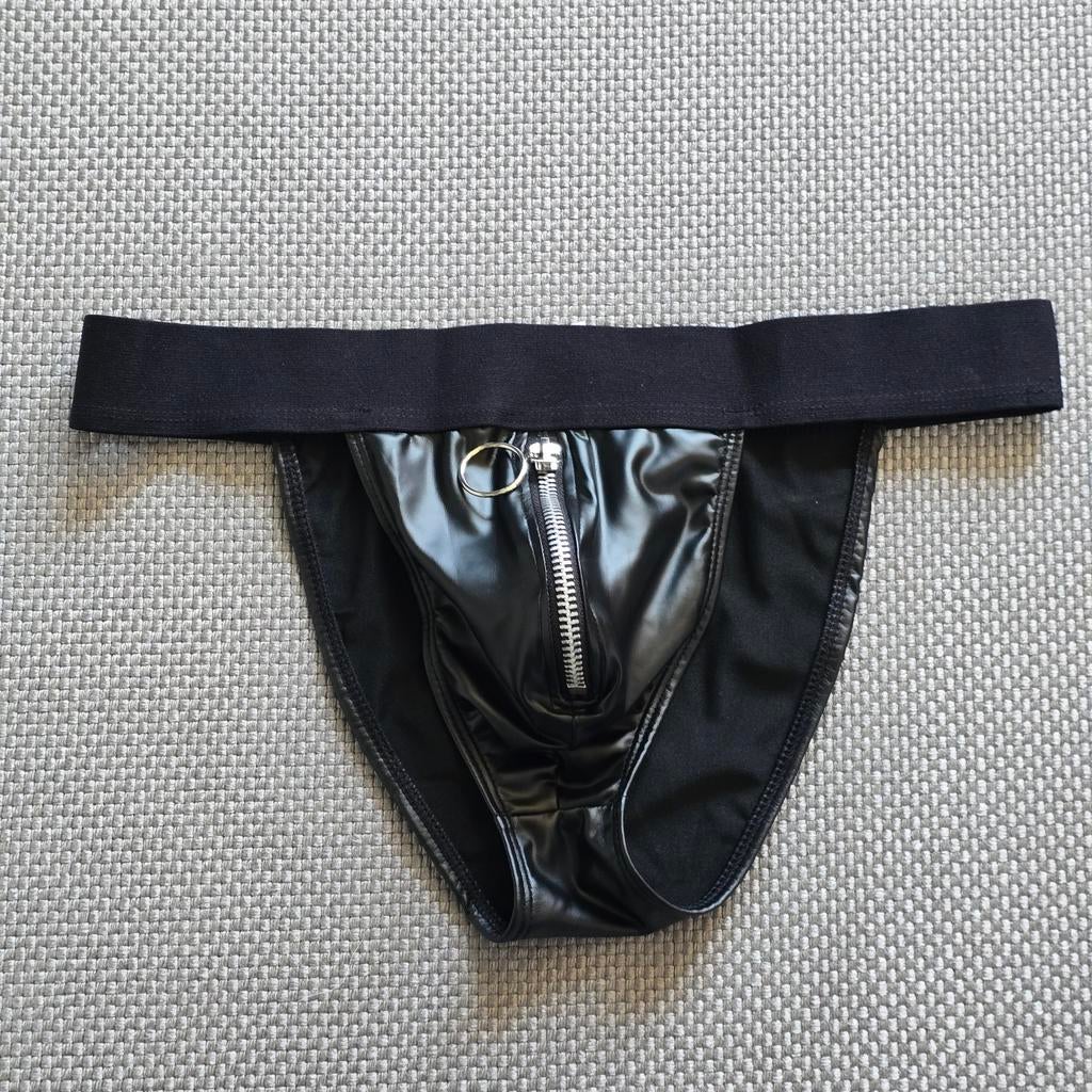 Leatherlook Tanga met Rits, Ophalen of Verzenden, Zwart, Slip