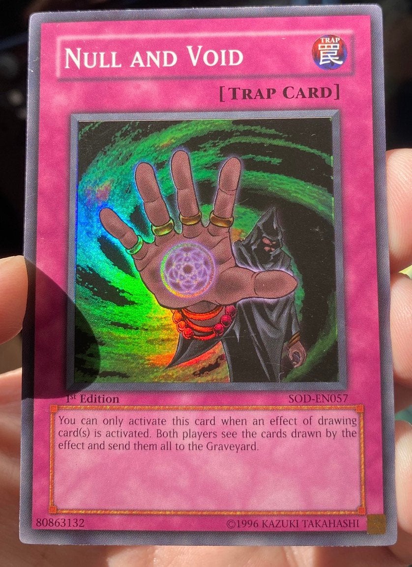Yu-Gi-Oh! Null and Void SOD 1st Edition !, Ophalen of Verzenden, Gebruikt, Losse kaart, Foil