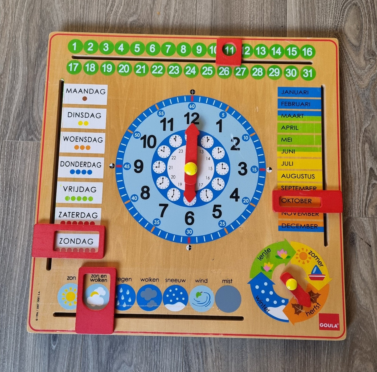 Goula Houten Kalender en Klok - Educatief Speelgoed, Ophalen, Zo goed als nieuw, Knutselen