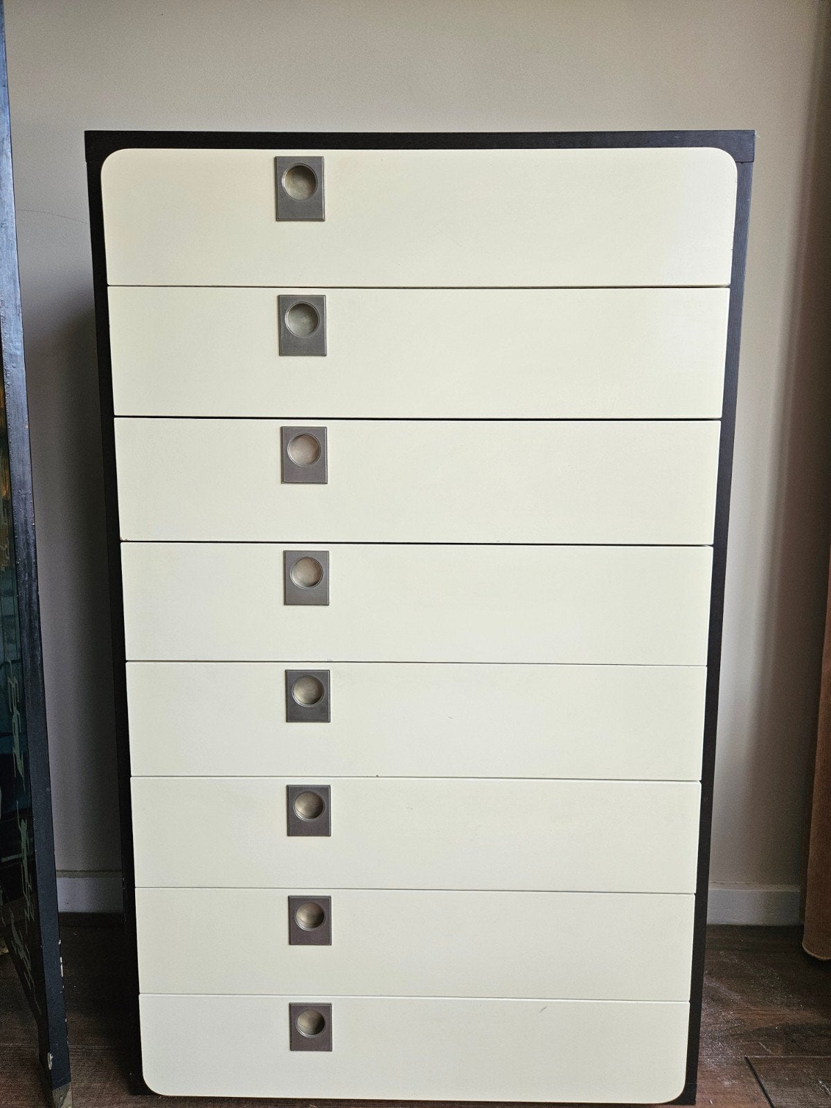 Vintage Ladekast 120x80 - Crème met Donker Hout, Ophalen, Gebruikt, 5 laden of meer, 100 tot 150 cm