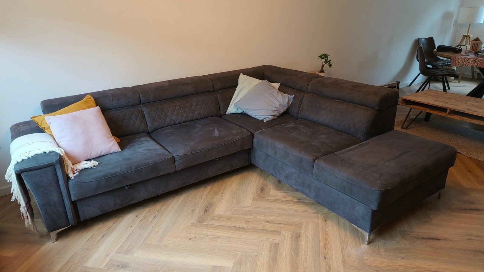 Hoekbank antraciet/steel grey, Ophalen, Zo goed als nieuw, Stof, Modern