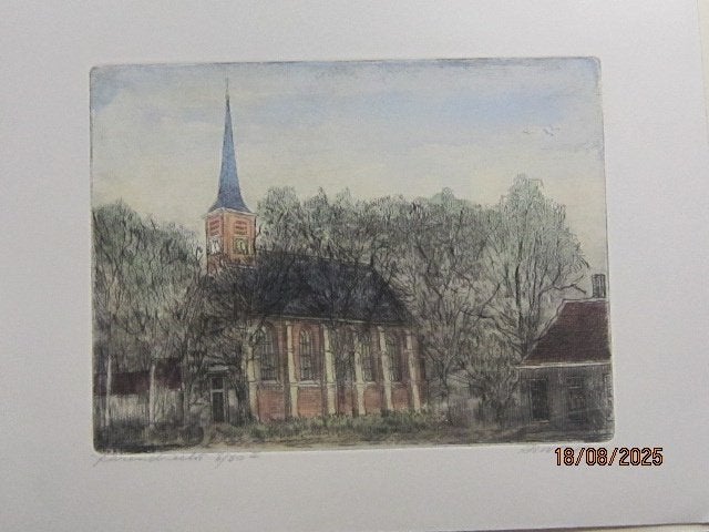 Losse ingekl ets van de Kerk van Barendracht van HW.BIJL, Antiek en Kunst, Kunst | Etsen en Gravures, Ophalen, Architectuur, Ets