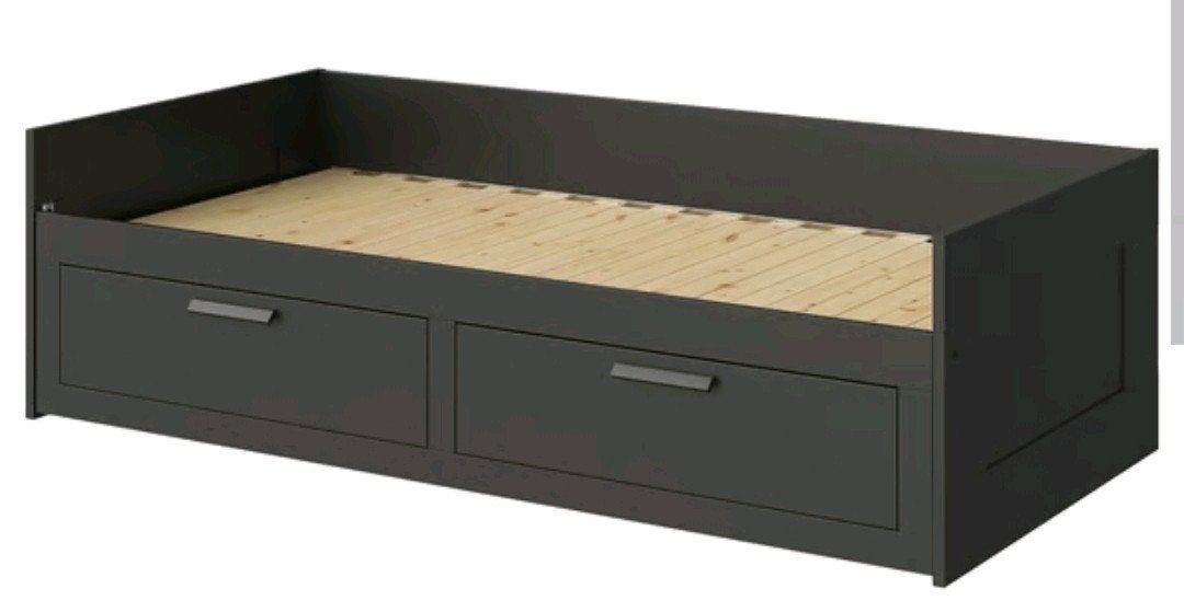 IKEA BRIMNES Bedbank met 2 lades - zo goed als nieuw, Ophalen, Overige materialen, Eenpersoons, Zwart