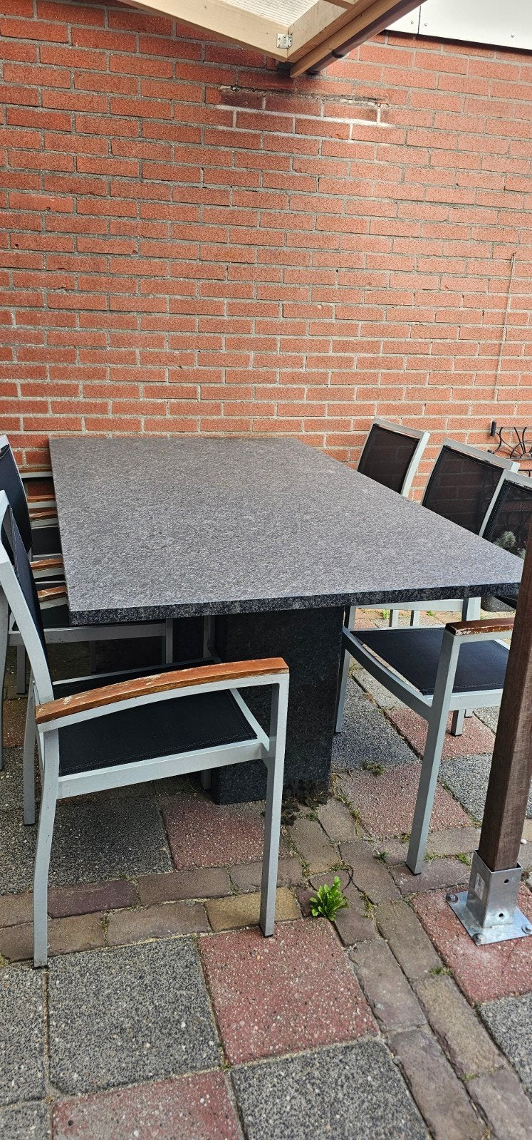 Prachtige Robuuste Granieten Tuintafel, Tuin en Terras, Ophalen, Gebruikt, 6 zitplaatsen, Aluminium