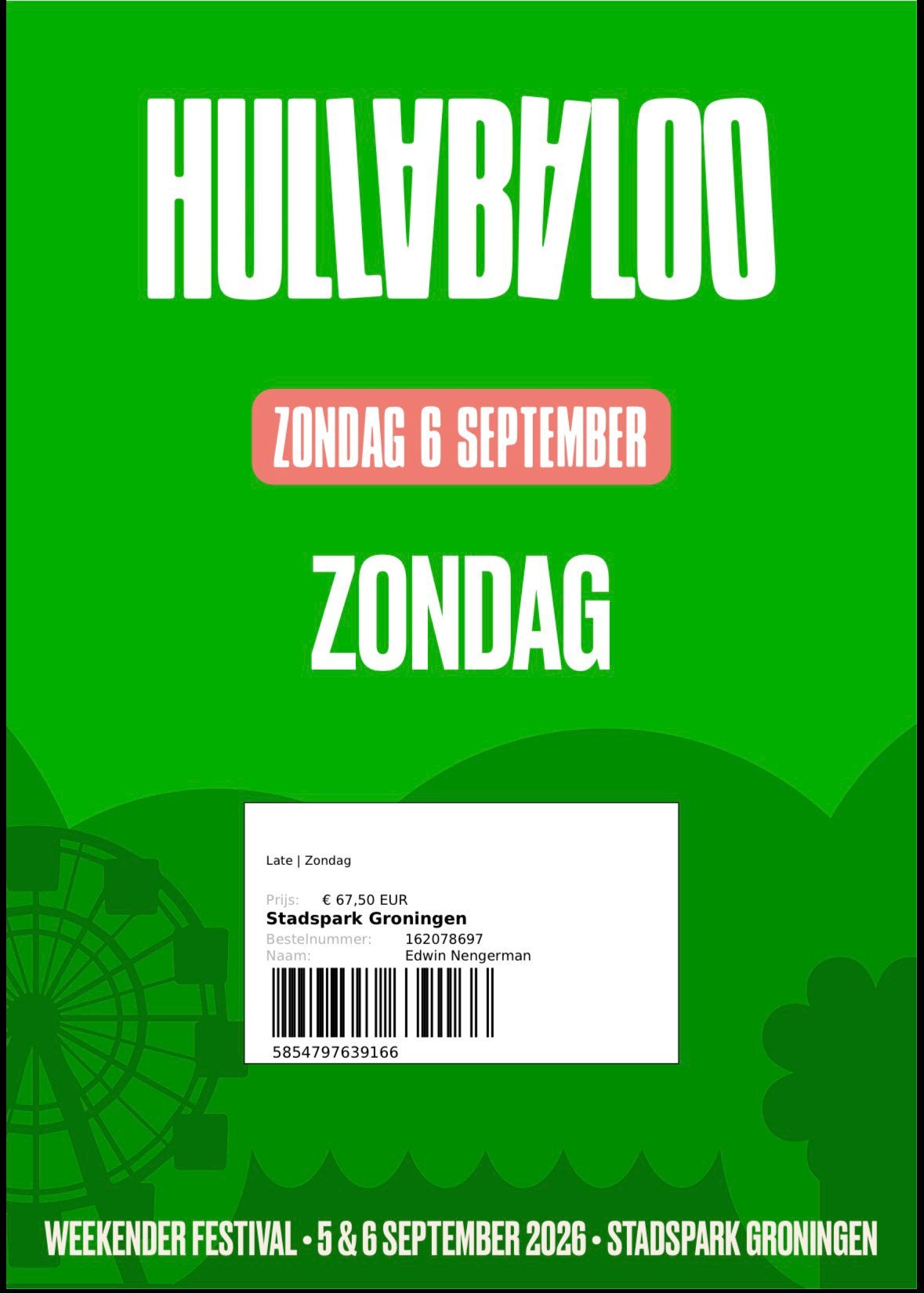 Kaartje te koop voor de zondag! Hullabaloo festival, Tickets en Kaartjes, Eén persoon