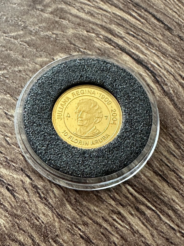 Gouden 10 Florin 2004 Juliana 75 jaar Aruba Proof, Ophalen of Verzenden, Koningin Beatrix, Overige waardes, Goud