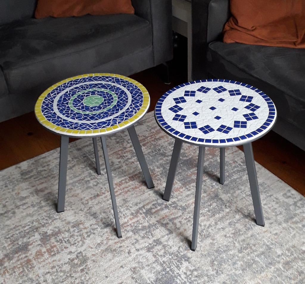 Mozaiek bijzettafeltjes voor buiten (nieuw), 45 tot 60 cm, Minder dan 55 cm, Metaal of Aluminium, Rond