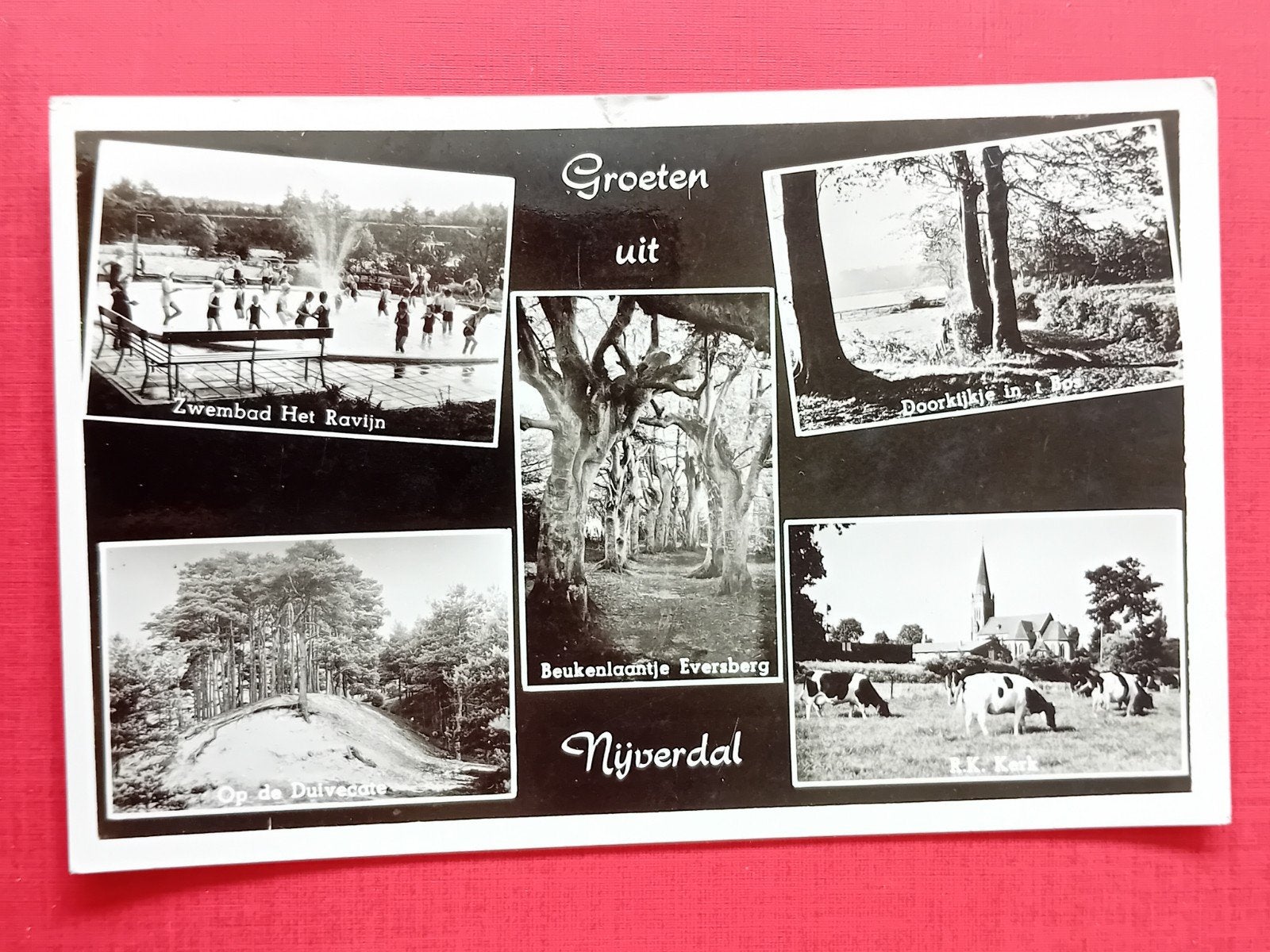 Oude ansichtkaart Groeten uit Nijverdal (1955), Ophalen of Verzenden, 1940 tot 1960, Gelopen, Overijssel