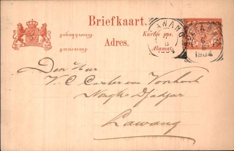 Nederlands Indië - Stempel Lawang - 1904, Postzegels en Munten, Brieven en Enveloppen | Nederland, Verzenden, Briefkaart