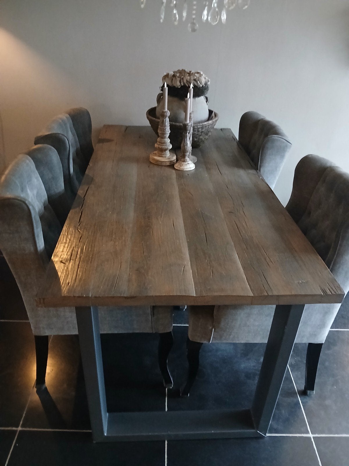 landelijke oudeiken  eetkamertafel, Ophalen, Gebruikt, Stoer en sober, 4 tot 6 stoelen