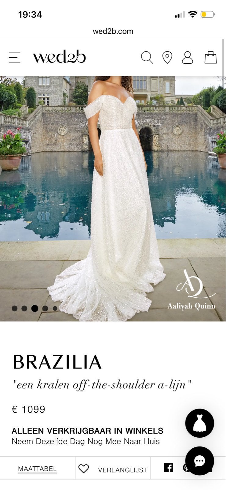 Trouwjurk off-shoulder met kralen mt 46, Ophalen of Verzenden, Zo goed als nieuw, Wit, Trouwjurk