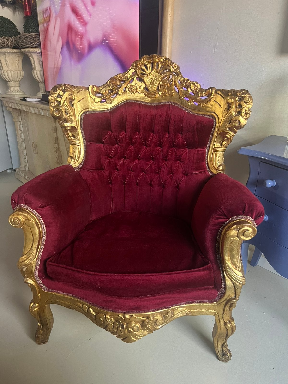 Barokke fauteuil - Rood fluweel met gouden frame, Ophalen