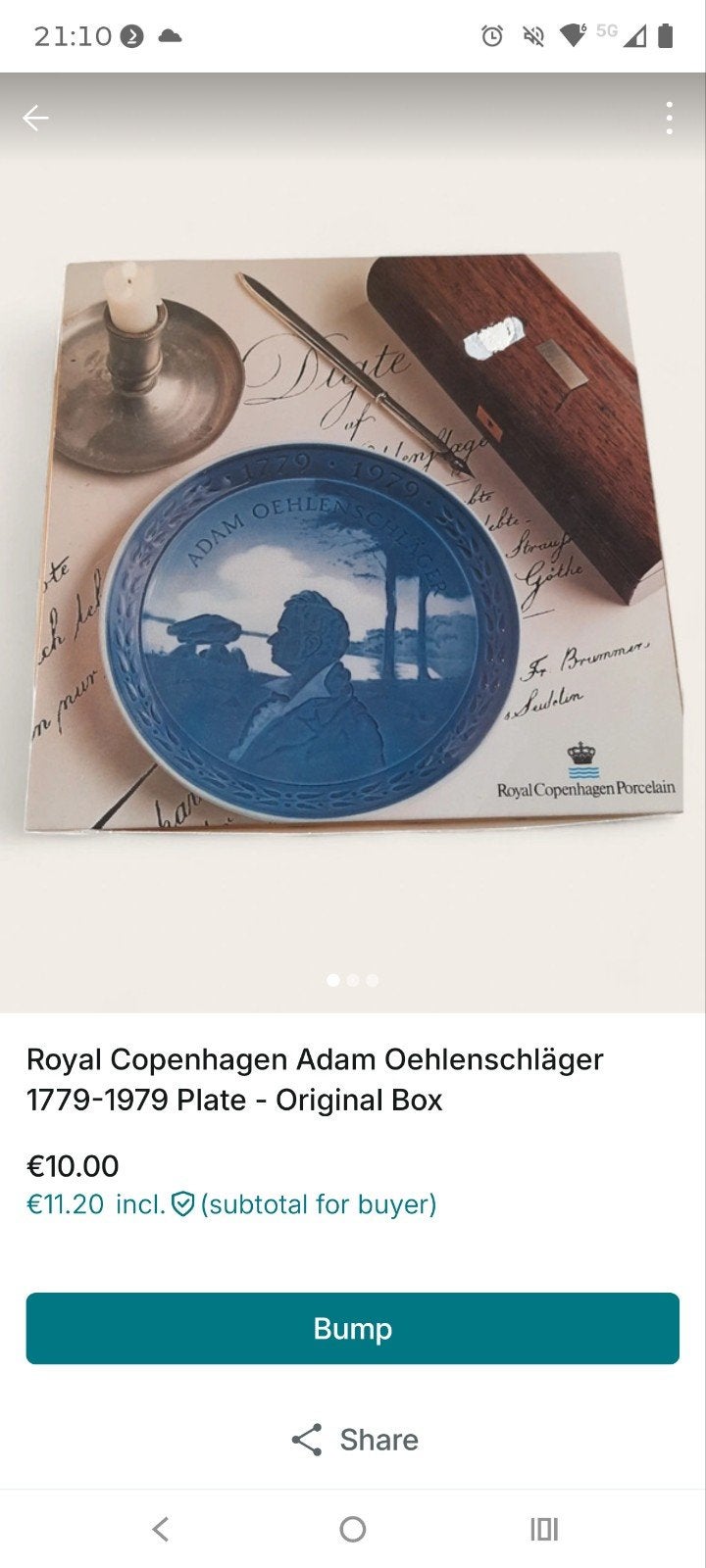 Royal Copenhagen Adam Oehlenschläger Herdenkingsbord, Ophalen