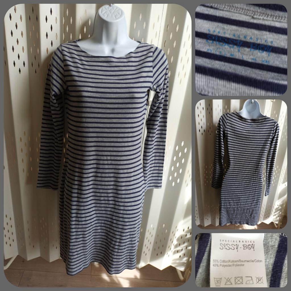 Sissy-Boy grijs-donkerblauw gestreepte jurk longsleeve S, Ophalen of Verzenden, Gedragen, Boven de knie, Sissy Boy