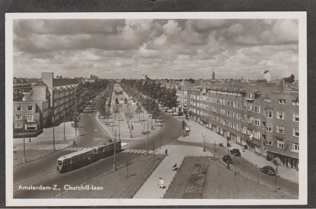 amsterdamzuid churchill-laan met tram, Verzamelen, Verzenden, 1940 tot 1960, Ongelopen, Noord-Holland
