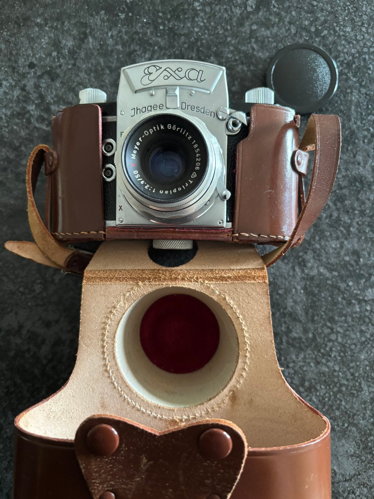 Ihagee EXA 24x36 spiegelreflexcamera + Meyer-Optik Trioplan, Ophalen, Zo goed als nieuw, Spiegelreflex, Overige Merken