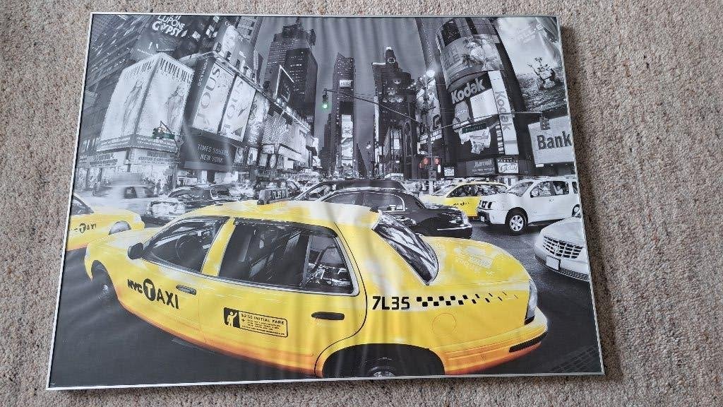 Poster van Time Square met een gele taxi in lijst, Rechthoekig Liggend, Ophalen of Verzenden, Zo goed als nieuw, A1 t/m A3