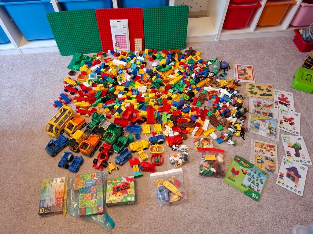 Grote partij LEGO Duplo met grondplaten en instructies, Ophalen, Gebruikt, Inclusief minifiguren, Duplo
