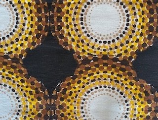 Vintage retro stof in geel bruin grafisch jaren 70 NIEUW, Bruin, 120 cm of meer, Nieuw, Ophalen of Verzenden