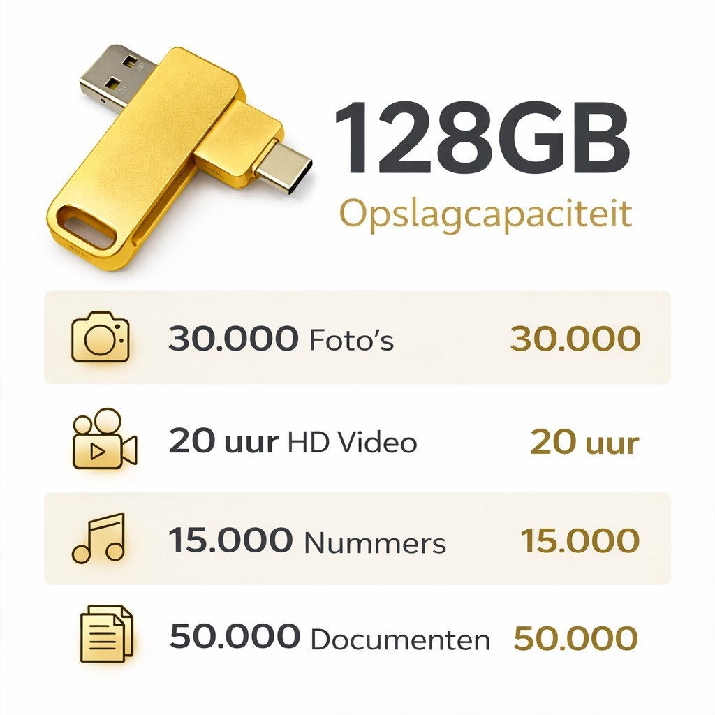 128 GB goud  3-in-1 Universele USB Stick, Ophalen of Verzenden, Nieuw, 128 GB