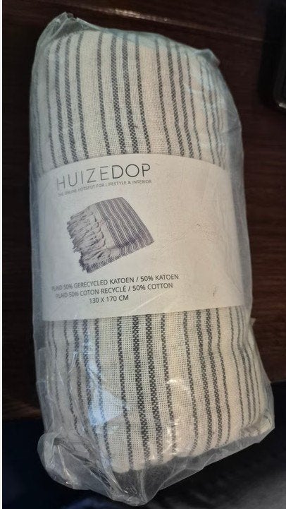 HUIZEDOP Plaid 50% Gerecycled Katoen 130x170 cm, Katoen, Wit, 130 cm, Nieuw