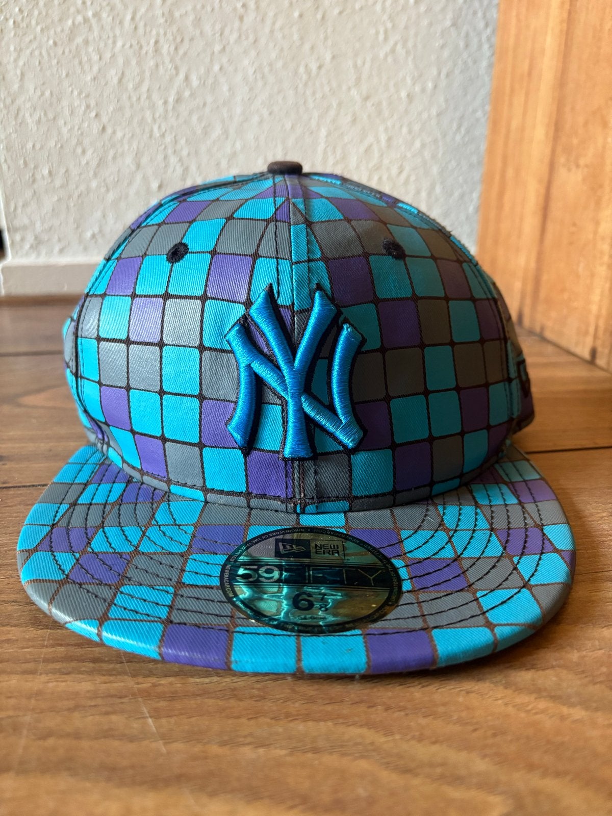 Uniek! New Era NY Yankees 59Fifty Pet - Blauw/Paars Geruit, Ophalen of Verzenden, Zo goed als nieuw, Pet