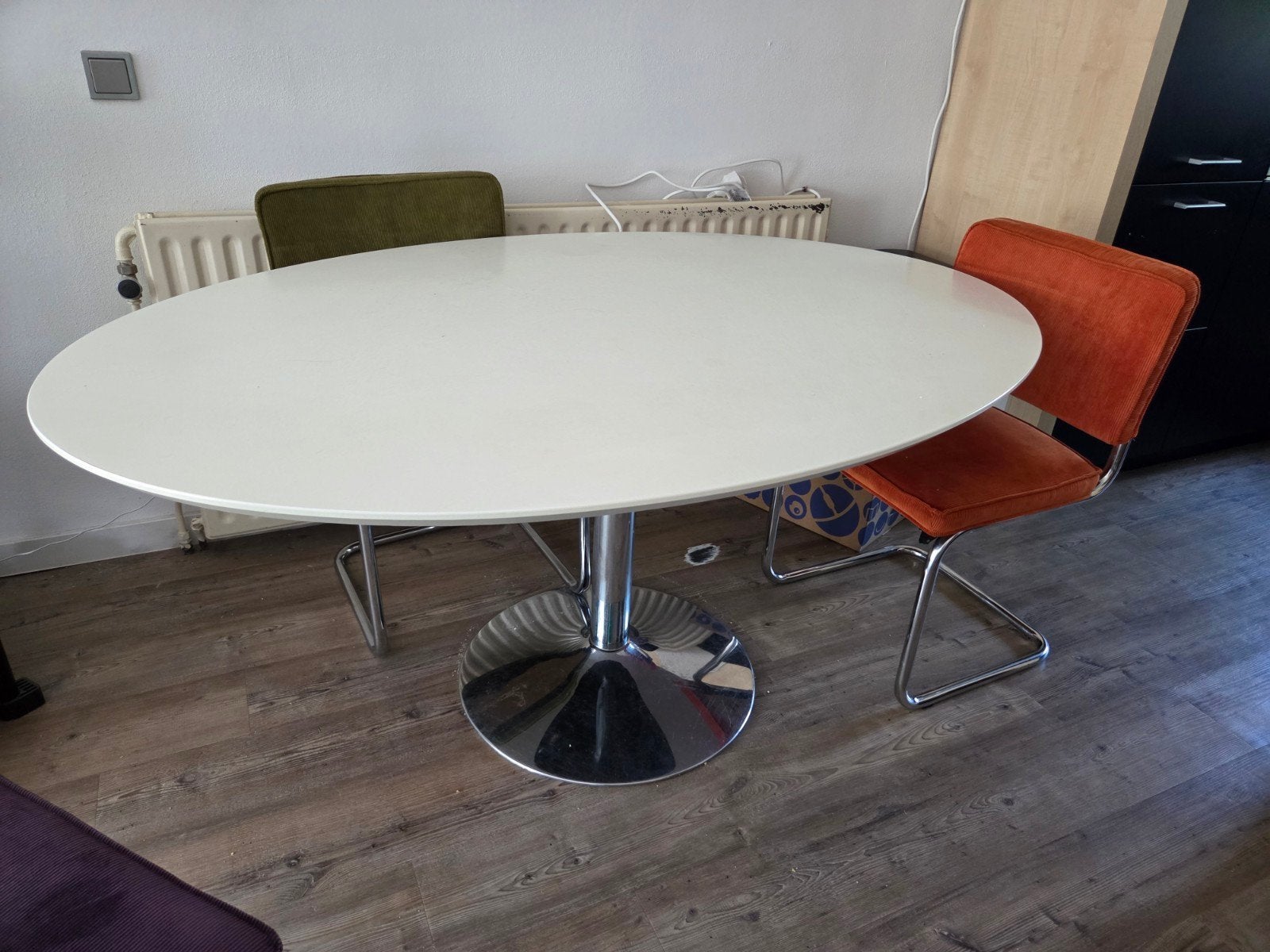 Ovale witte eettafel, Ophalen, Gebruikt, 100 tot 150 cm, 200 cm of meer