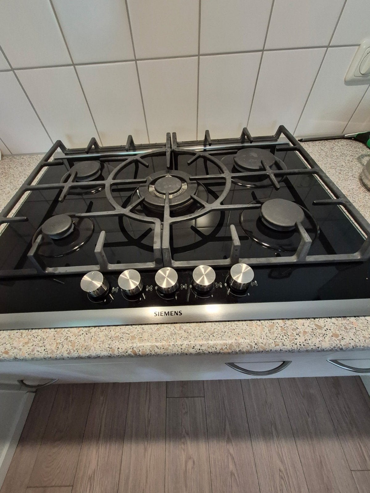 Siemens gasstel 5 pits - Zwart glas, Witgoed en Apparatuur, Kookplaten, Ophalen, Gebruikt, Inbouw, Gas