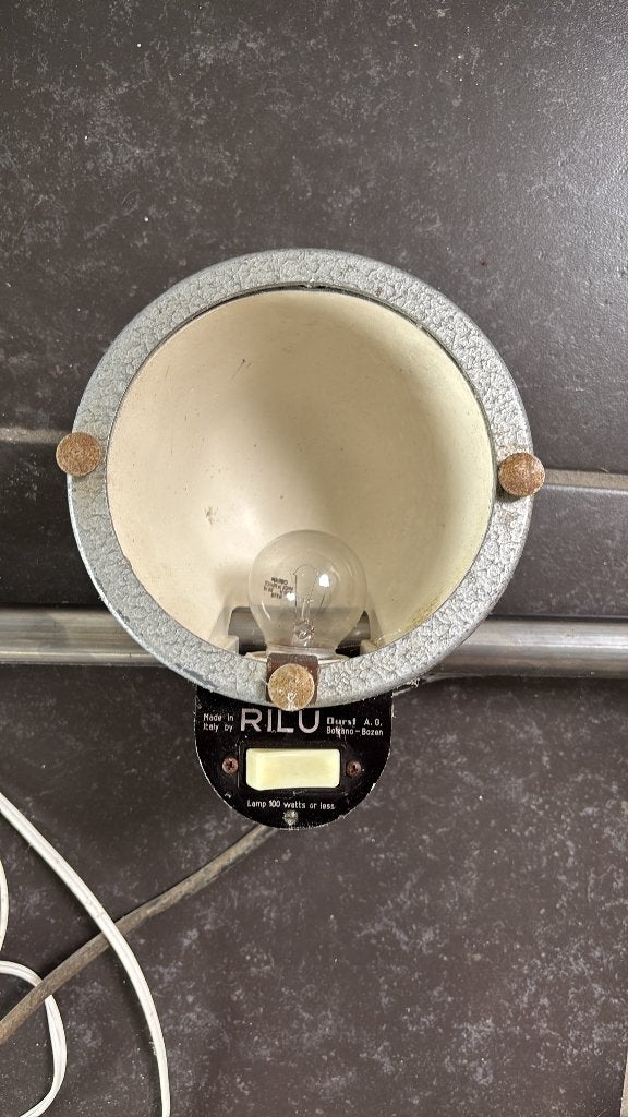 4 RILU spots (jaren 60) op rail, Huis en Inrichting, Ophalen, Gebruikt, Gloeilamp, Geschikt voor plafondmontage