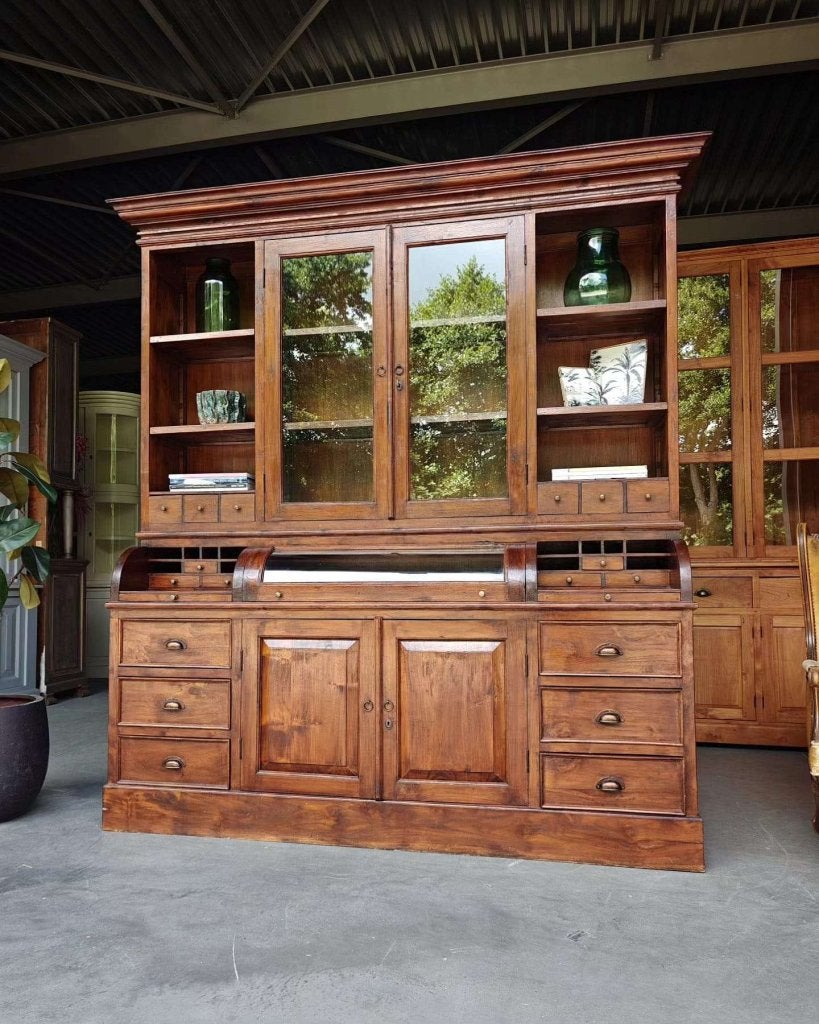 Antieke teakhouten grutterskast | Apothekerskast #8075, Antiek en Kunst, Ophalen of Verzenden