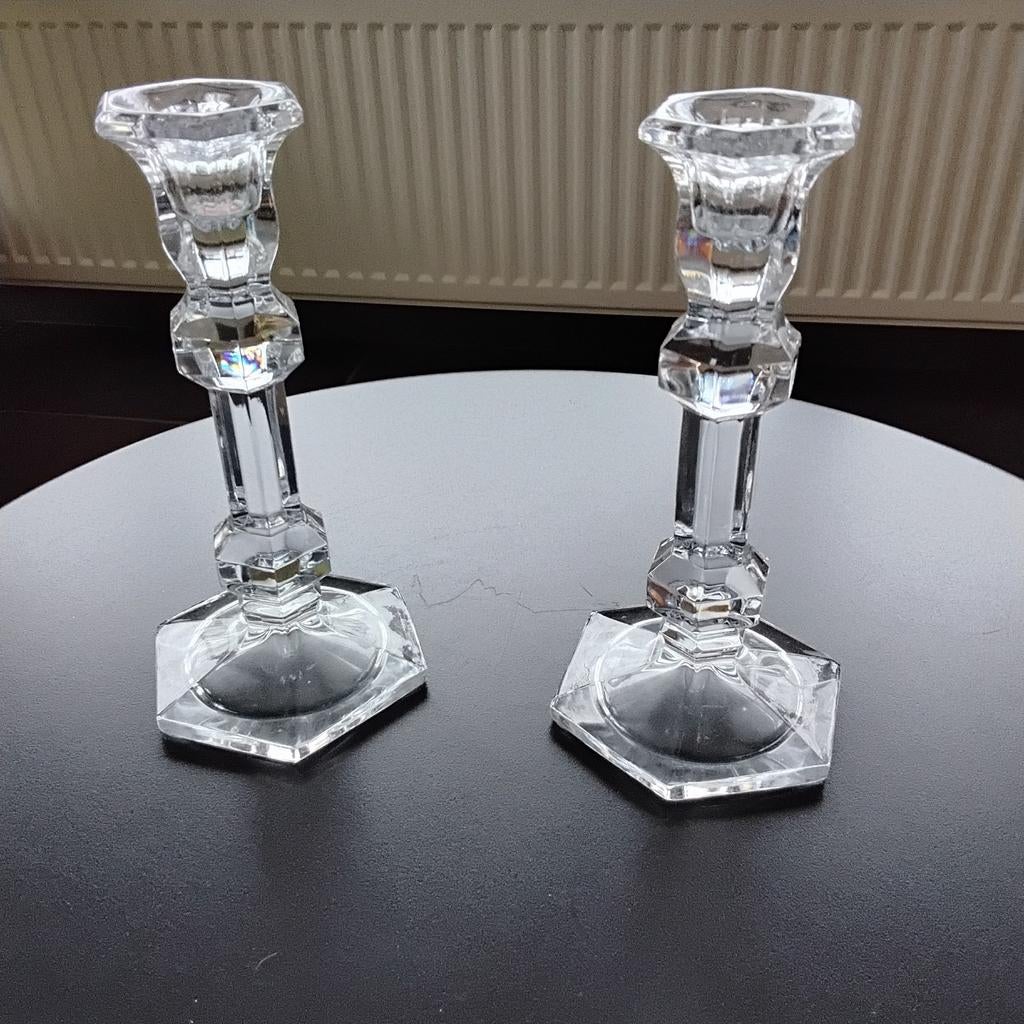 2 klassieke kristallen kandelaars, hoogte 18 cm, Ophalen of Verzenden, Kristal