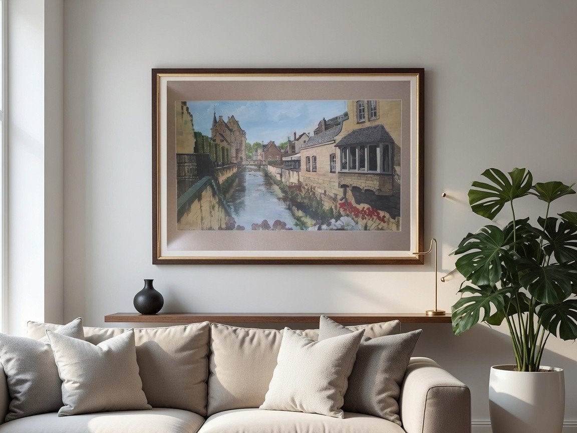 Schilderij "On the bridge" - Kasteel Halder, Valkenburg, Antiek en Kunst, Kunst | Schilderijen | Klassiek, Acrylverf, Ingelijst