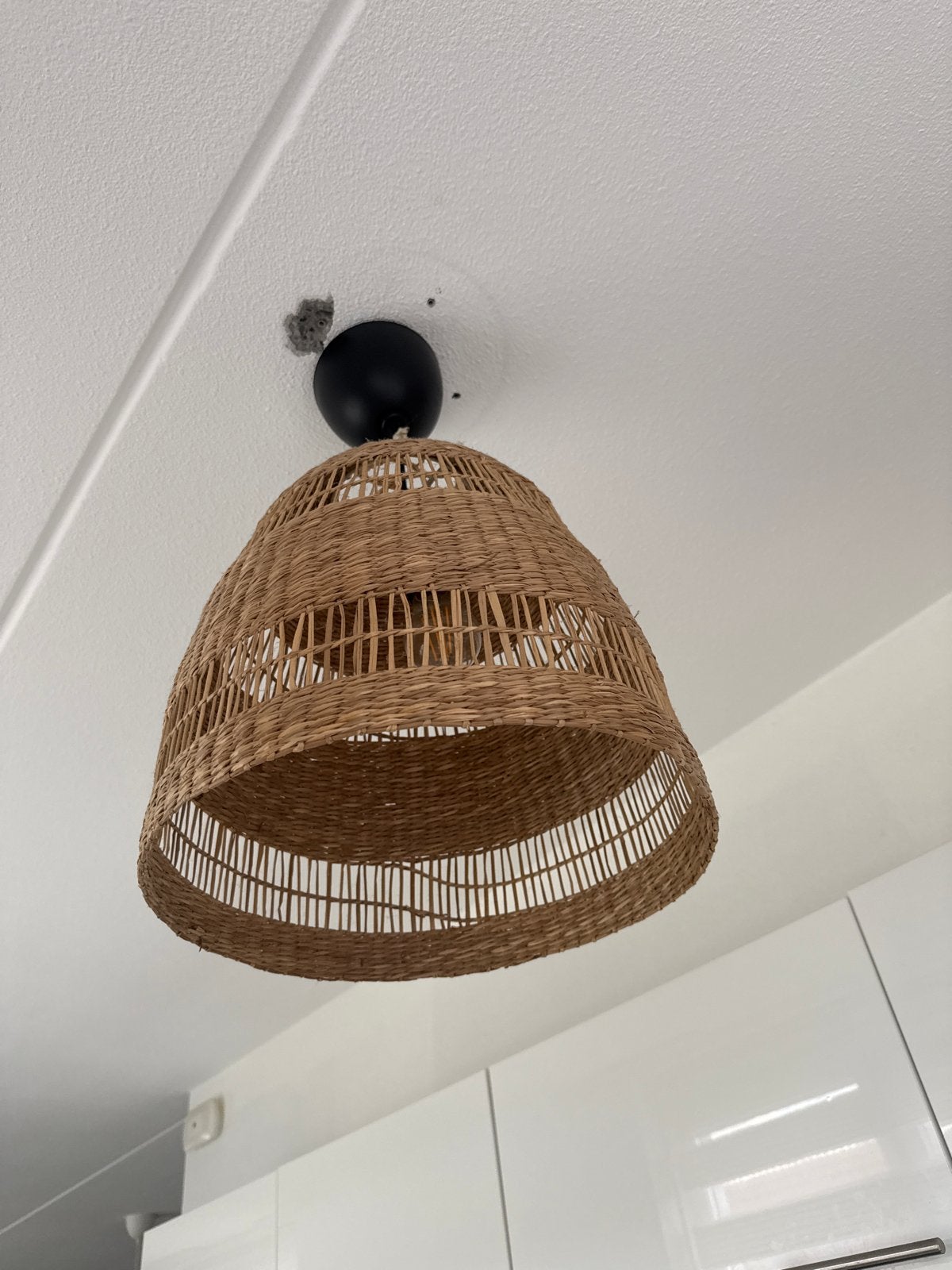 Rotan hanglamp - Boheemse stijl, Ophalen, Zo goed als nieuw, Natuurlijk materiaal, E27 (groot)