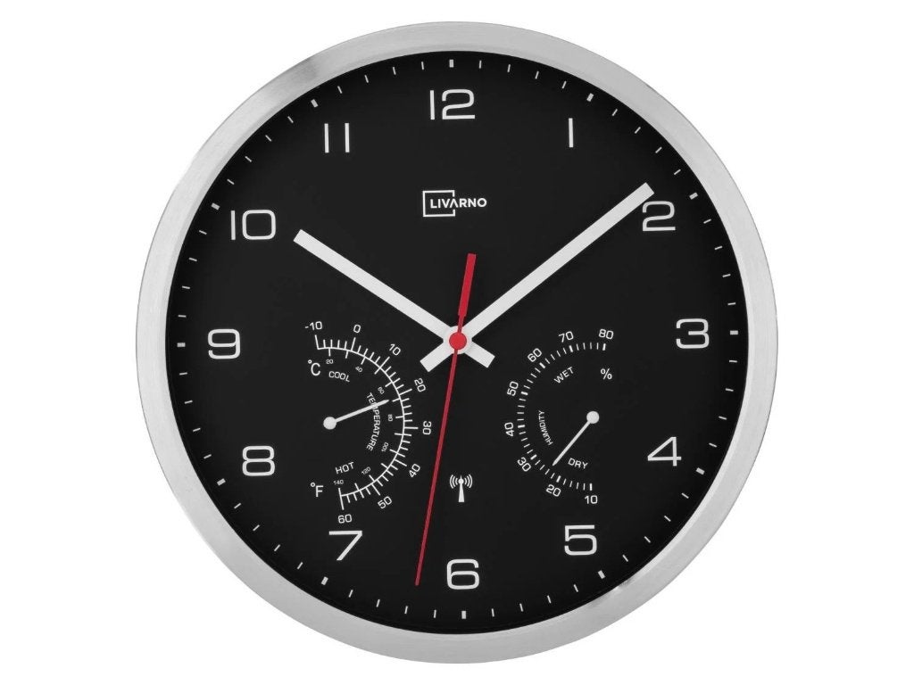 Mooie radiogestuurde Wandklok met thermometer en hygrometer, Analoog, Met thermometer, Nieuw, Ophalen of Verzenden