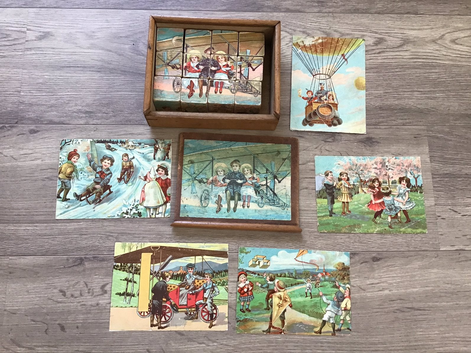 Victoriaanse Houten Puzzelblokken met 6 Voorbeelden. Gaaf!, Ophalen of Verzenden
