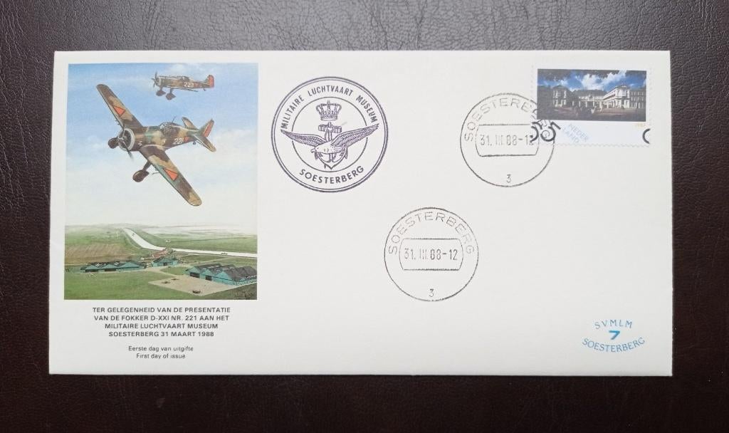 FDC Militaire Luchtvaart Museum Soesterberg 1988 + inleg, Verzenden, Envelop
