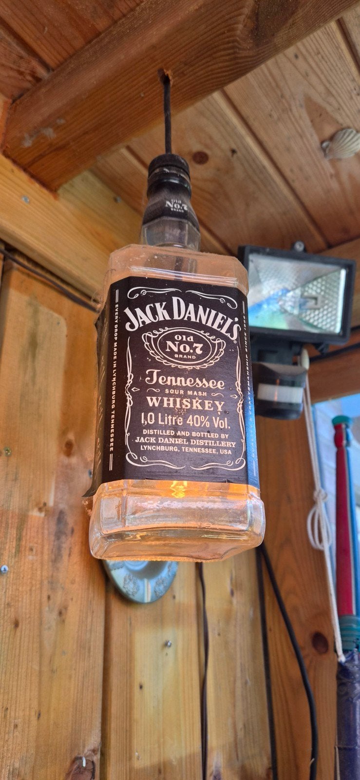 2x Unieke Jack Daniel's fles lamp - Handgemaakt, Minder dan 50 cm, Gebruikt, Ophalen of Verzenden, Glas