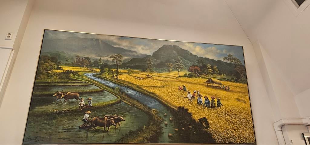 Landschap (Sawah) met de hand geschilderd, Ophalen, Voor 1940, Zo goed als nieuw