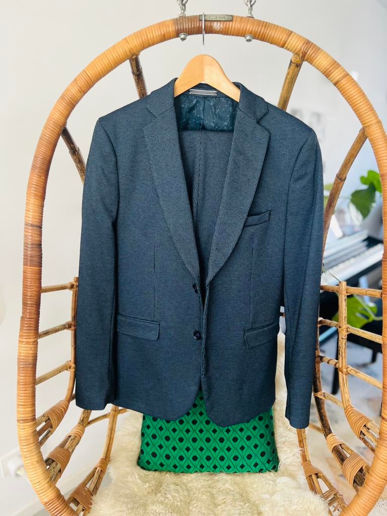 Tweedelig Kostuum / pak WE Fashion maat 46 ZGAN, Ophalen of Verzenden, Zo goed als nieuw, Maat 46 (S) of kleiner, Blauw