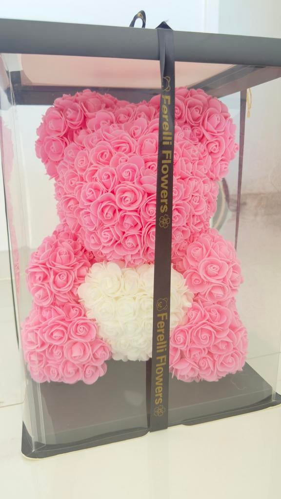 Rozenbeer 40cm - Roze met wit hart - Ferelli Flowers, Ophalen, Nieuw, Overige typen, Overige merken