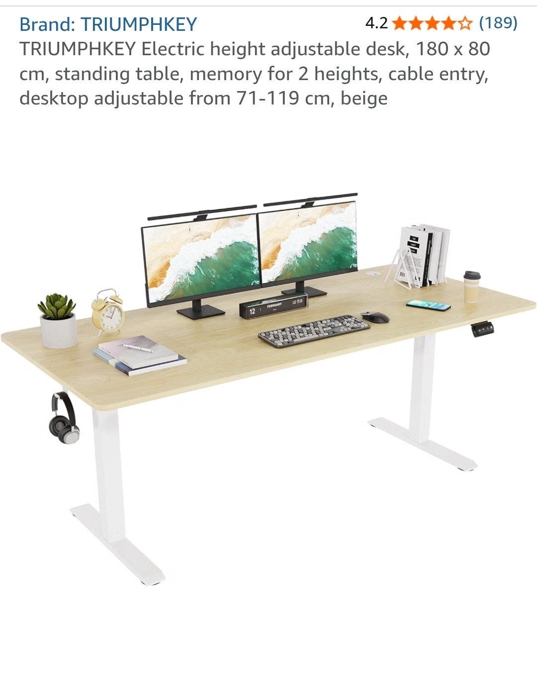 Elektrisch Zit-sta Bureau 180x80cm Beige, Ophalen, Zit-sta bureau, Hout, 180 cm