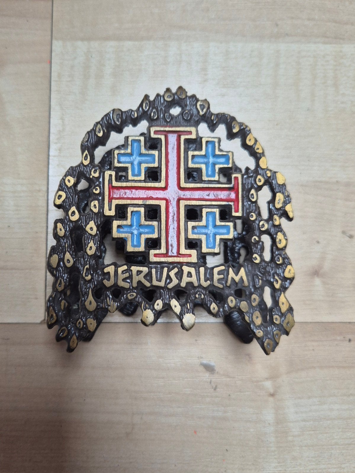 Vintage messing brievenhouder / posthouder - Jeruzalemkruis, Ophalen of Verzenden