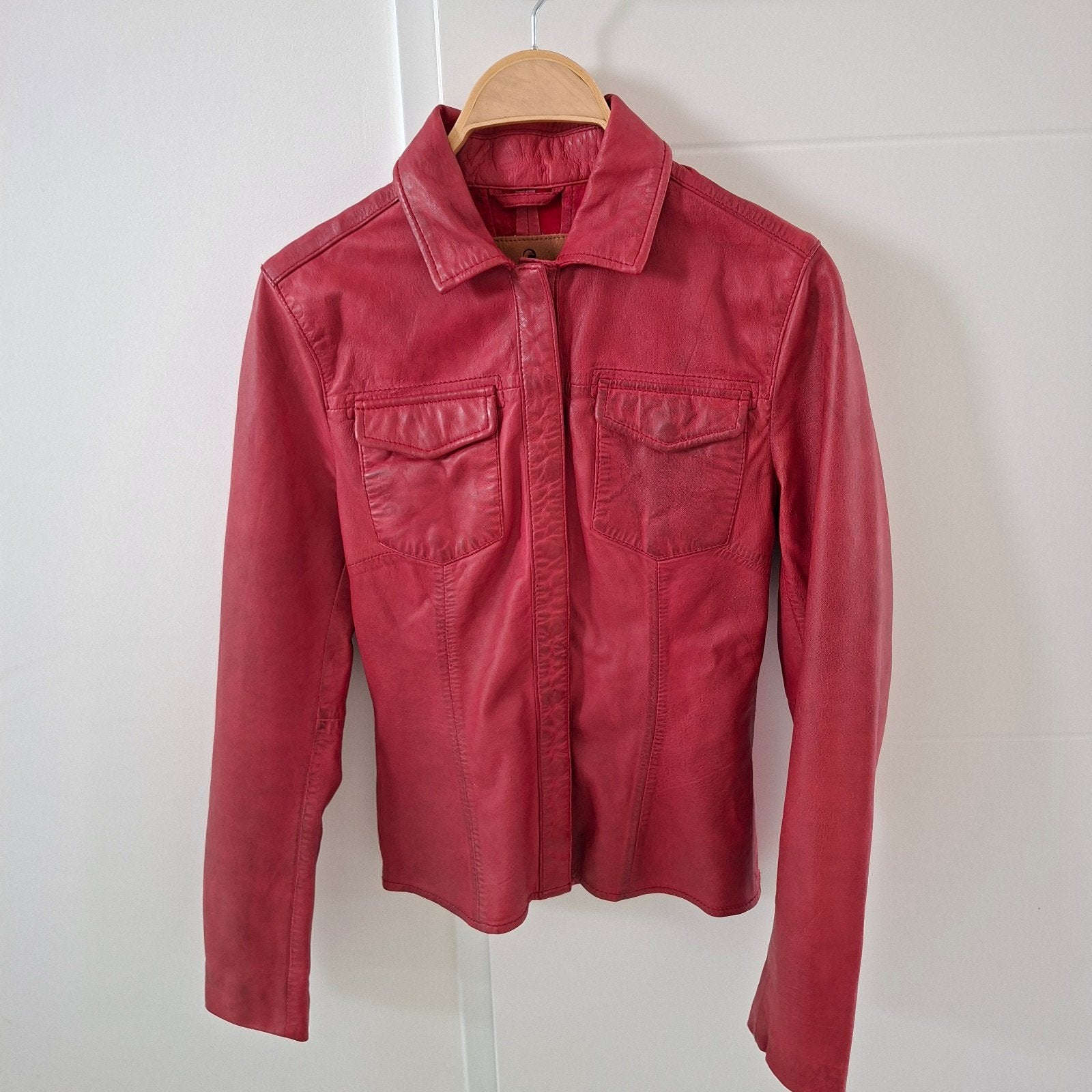 Goosecraft Leren Jas / Blouse Rood Maat S, Goosecraft, Ophalen of Verzenden, Maat 36 (S), Gedragen