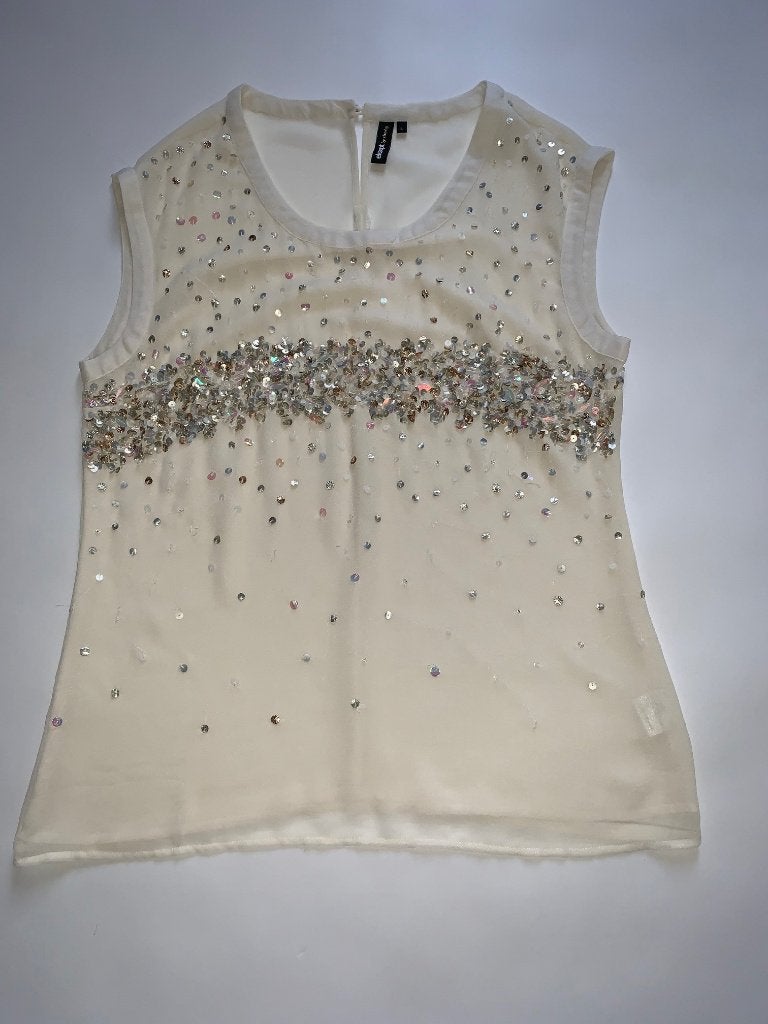 beige blouse EKSEPT by shoeby met pailletten M/L als ~nieuw~, Verzenden, Zo goed als nieuw, Maat 38/40 (M), Beige