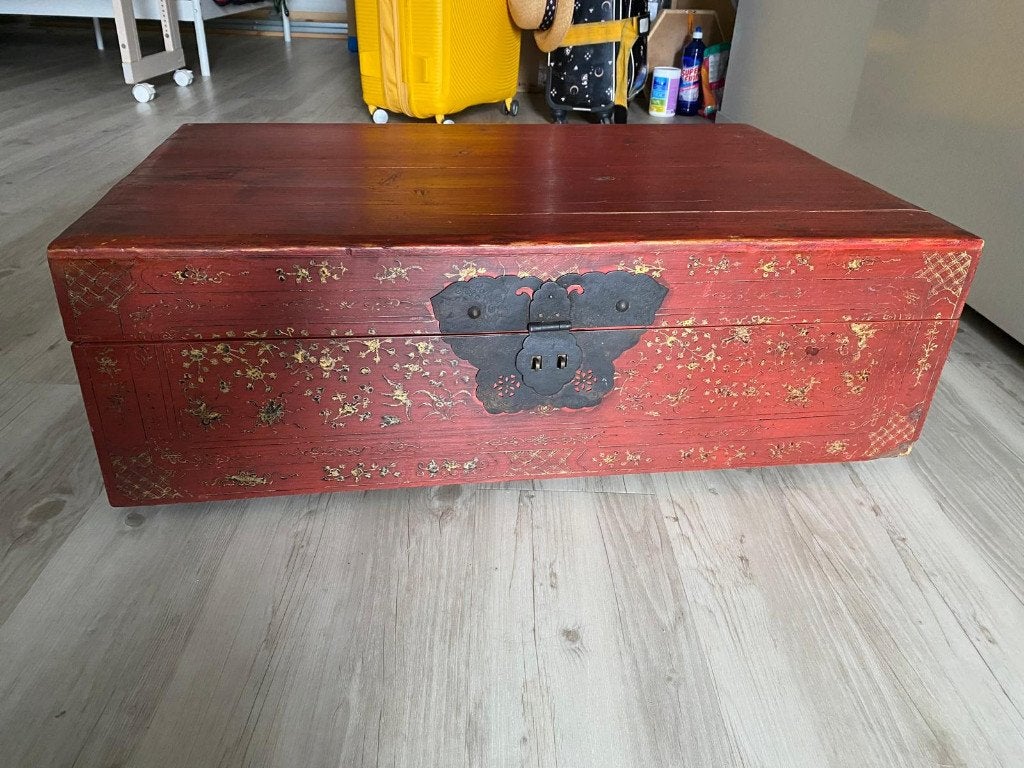 Antieke kist / koffie tafel, Ophalen, Gebruikt, Minder dan 50 cm, 75 tot 100 cm
