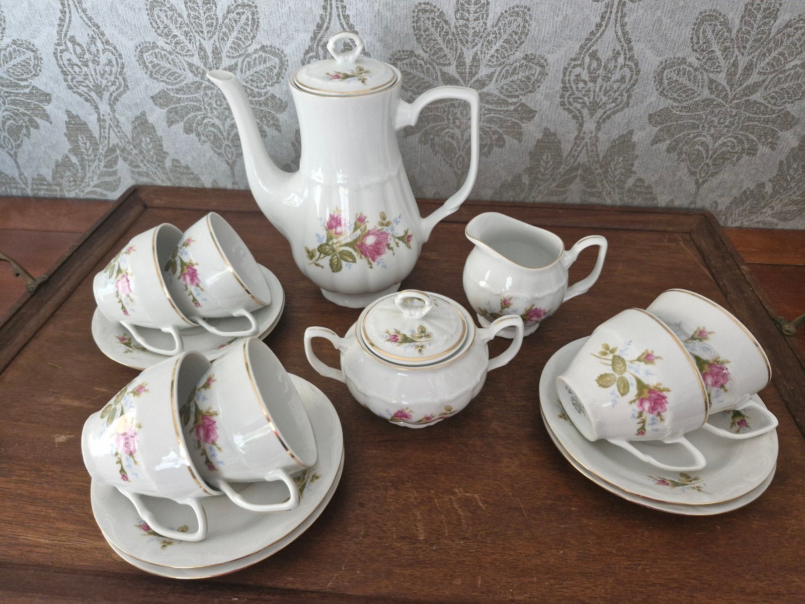 Vintage Bogucice porseleinen koffieservies, Ophalen, Overige typen, Zo goed als nieuw, Overige stijlen