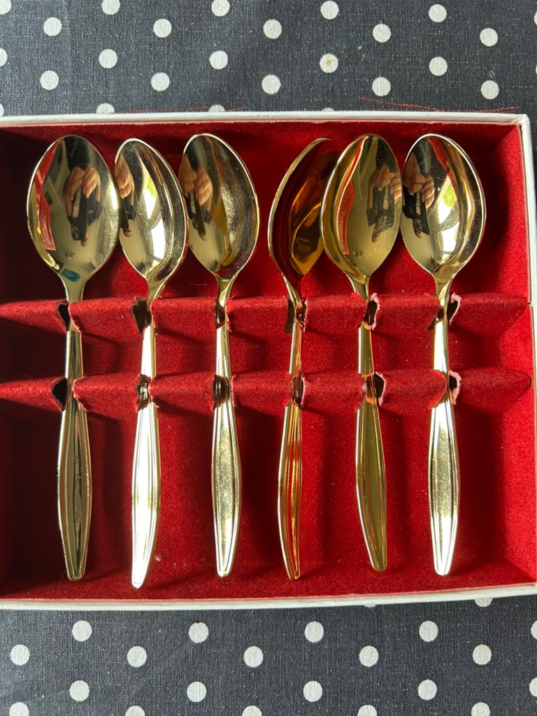 Vintage J.B. Bestekset - 6 Gouden Lepels, Antiek en Kunst, Antiek | Bestek, Ophalen of Verzenden