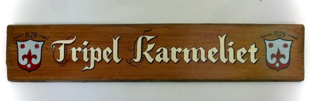 Stoer groot houten bier bord / Tripel Karmeliet / België, Verzamelen, Biermerken, Ophalen of Verzenden, Zo goed als nieuw, Reclamebord, Plaat of Schild
