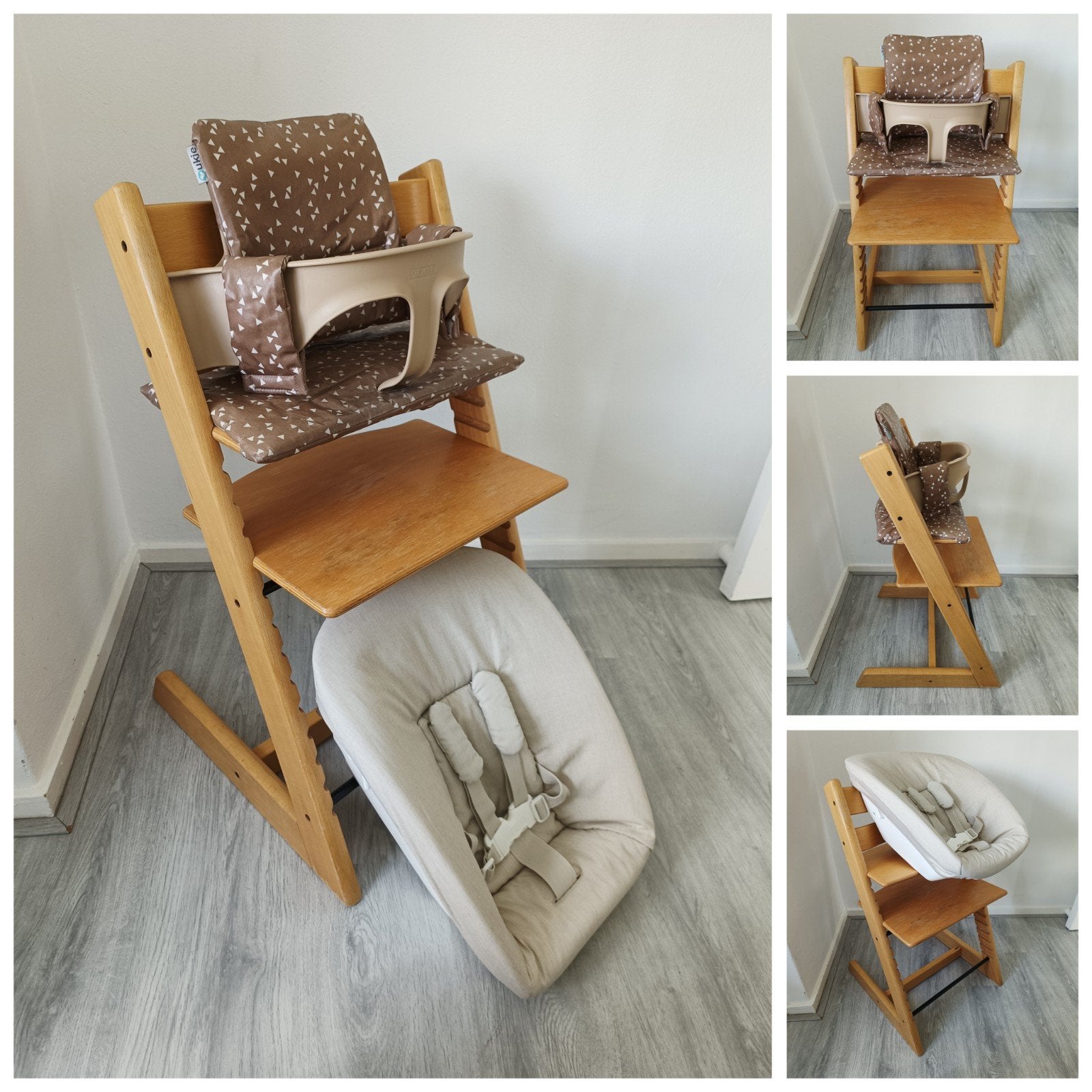 Stokke Tripp Trapp naturel met babyset,kussenset,newbornset, Meegroeistoel, Ophalen of Verzenden, Zo goed als nieuw, X